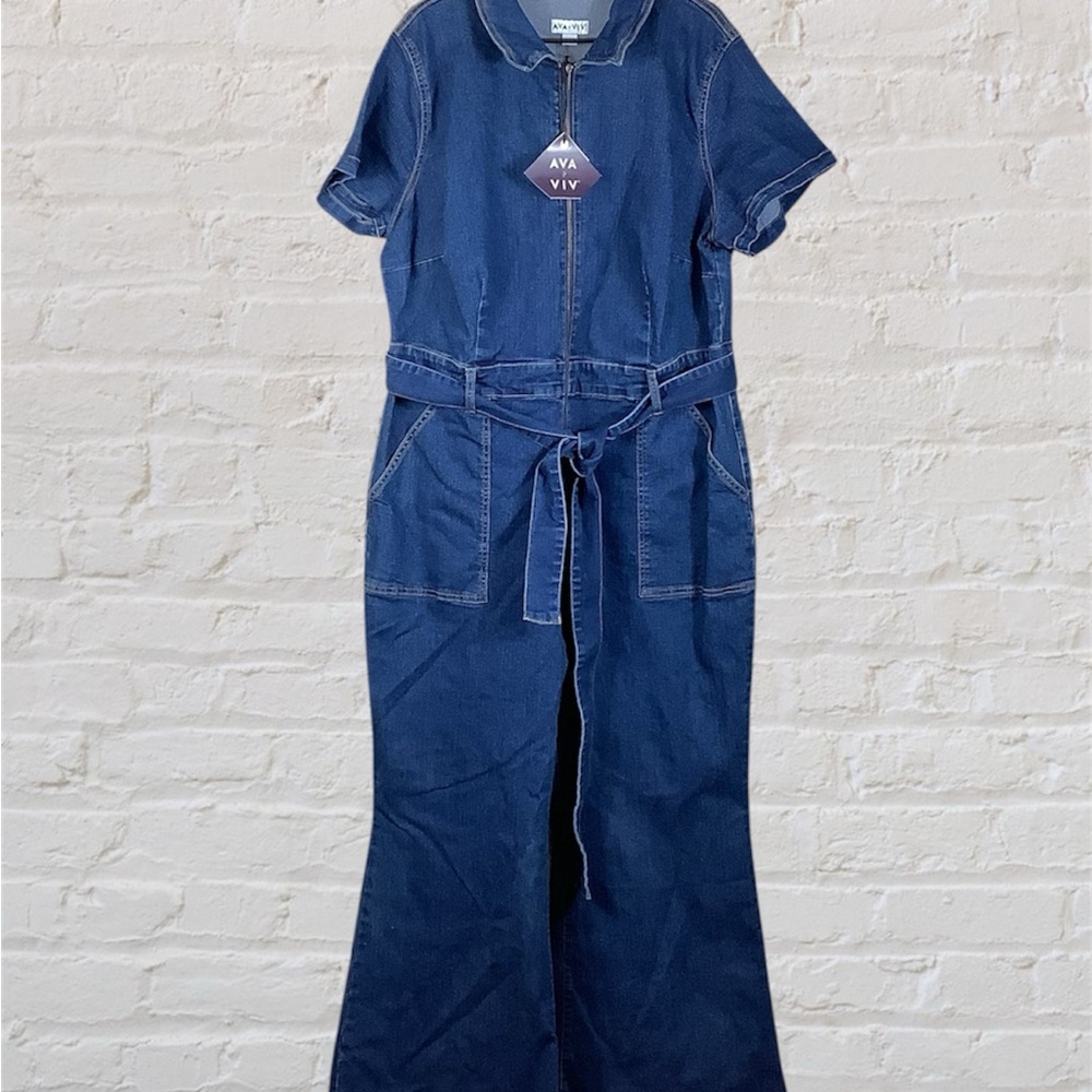 Ava & Viv Denim Jumpsuit Women's Choose Size NWT Short Sleeve